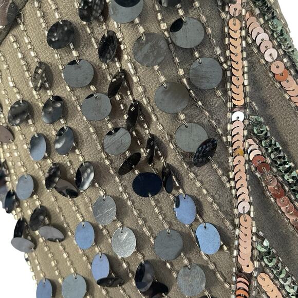 ASOS Design Plunge Neck Sequin Dress Womens Size 8 Gray Gatsby Tie Back Mini - Picture 5 of 9